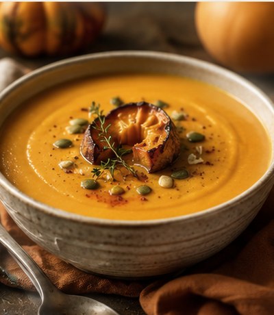 A bowl of roasted heirloom squash soup
